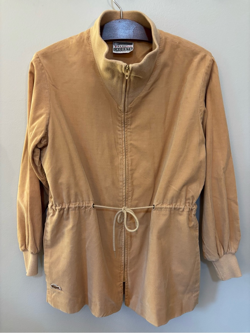 Vintage 70s Izod Lacoste Corduroy Drawstring Jacket Tan Beige ILGWU Womens S